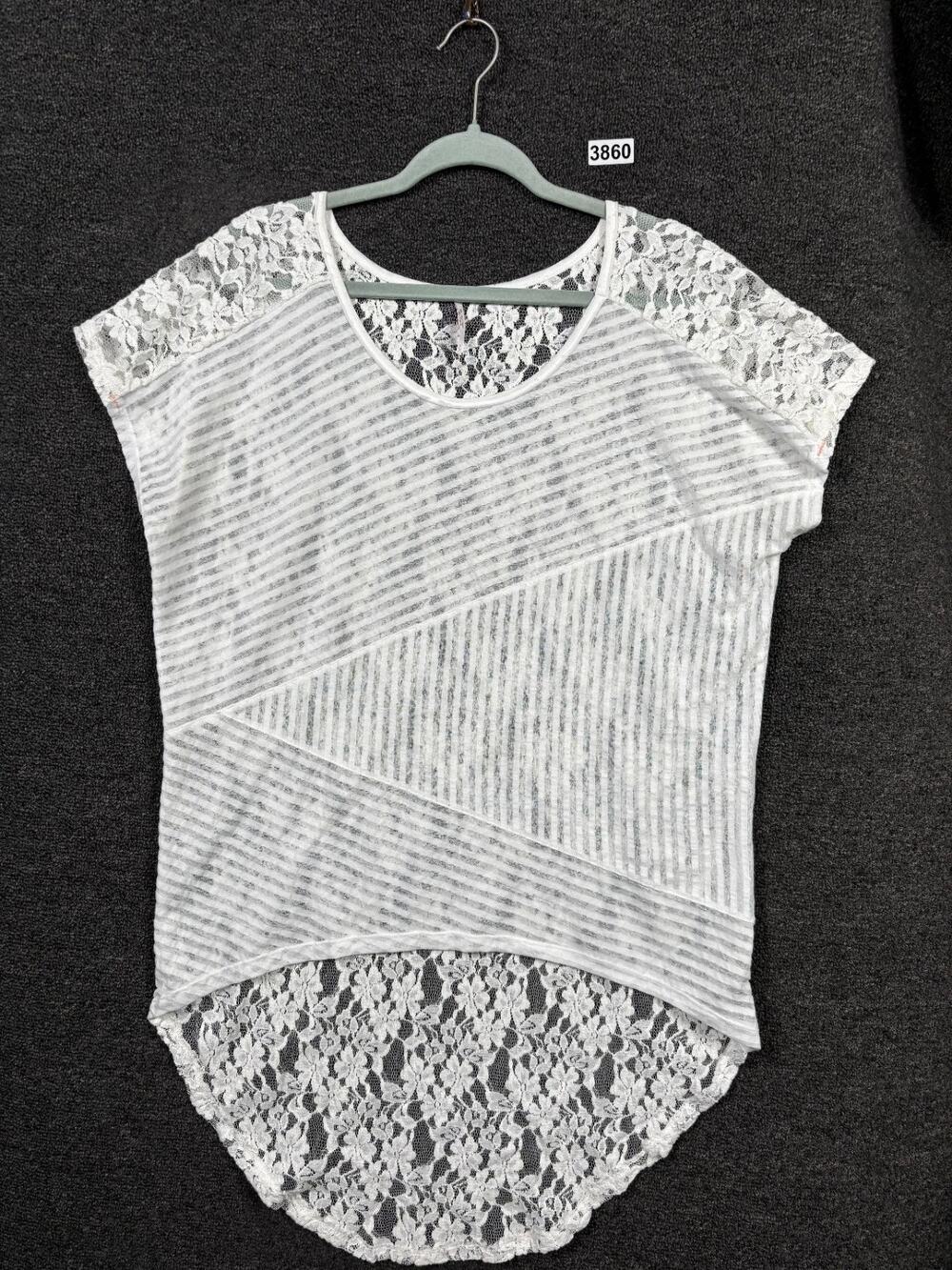 Free People Daydream High Low Tunic Shirt Womens Size S White Lace Back